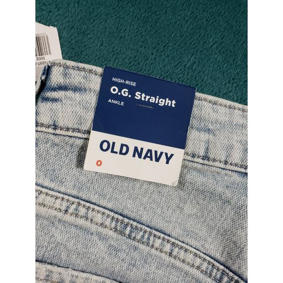 Old Navy Jeans Size 0 Womens Blue Fray Hem Stretch High Rise OG Straight NWT - Picture 13 of 14